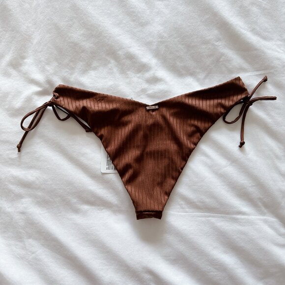 Skinny Dip Suntan Ribbed Bikini Set Large women’s NWT brown scoop bathing suit - Picture 11 of 16